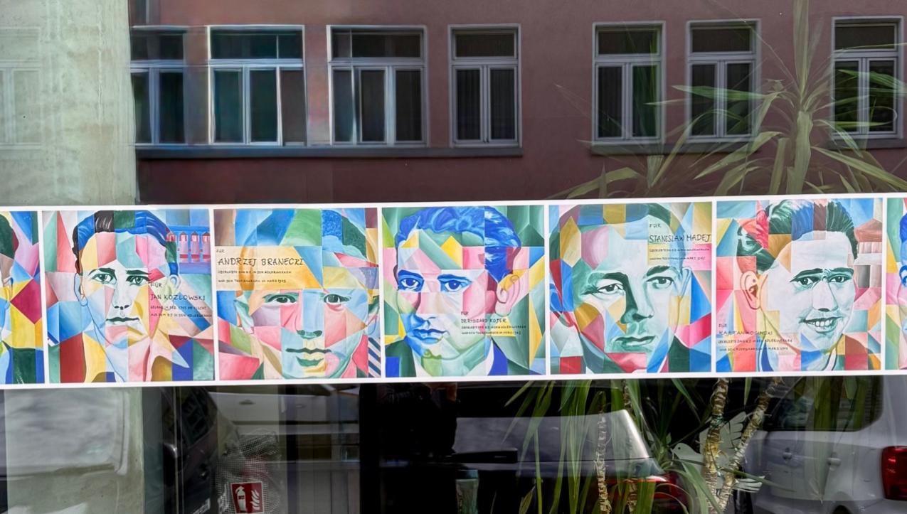 Fotos von Streetart-Portäts von durch das NS-Regime ermordeten Männern