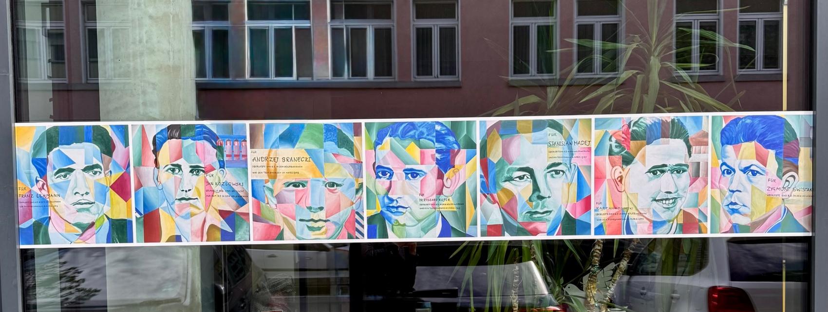 Fotos von Streetart-Portäts von durch das NS-Regime ermordeten Männern